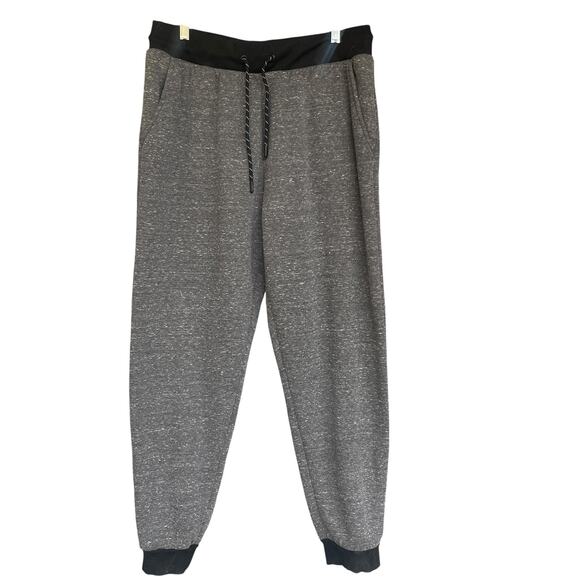 Jogger Sweatpants Mens XL Gray Black Sherpa Lined Fleece Drawstring Pockets - Picture 1 of 12